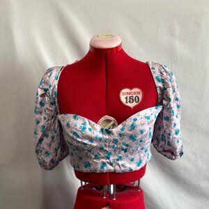 Zara Pink and Blue Floral Puff Sleeve Blouse LL171